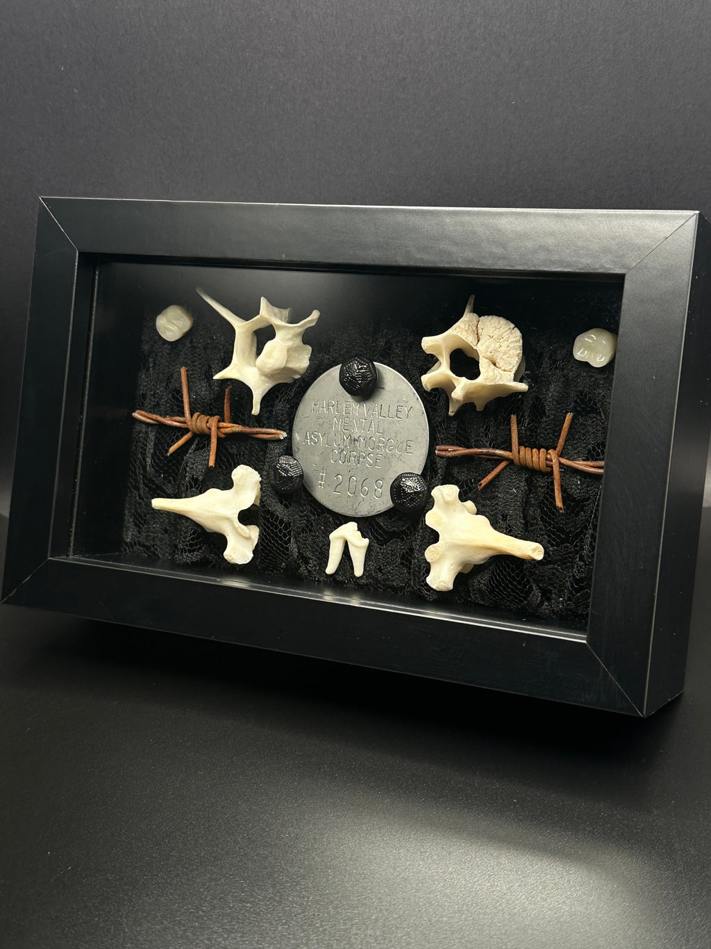 Authentic Asylum Crematory Tag Shadow Box | Handmade Macabre Art | Psychiatric Hospital Artifact