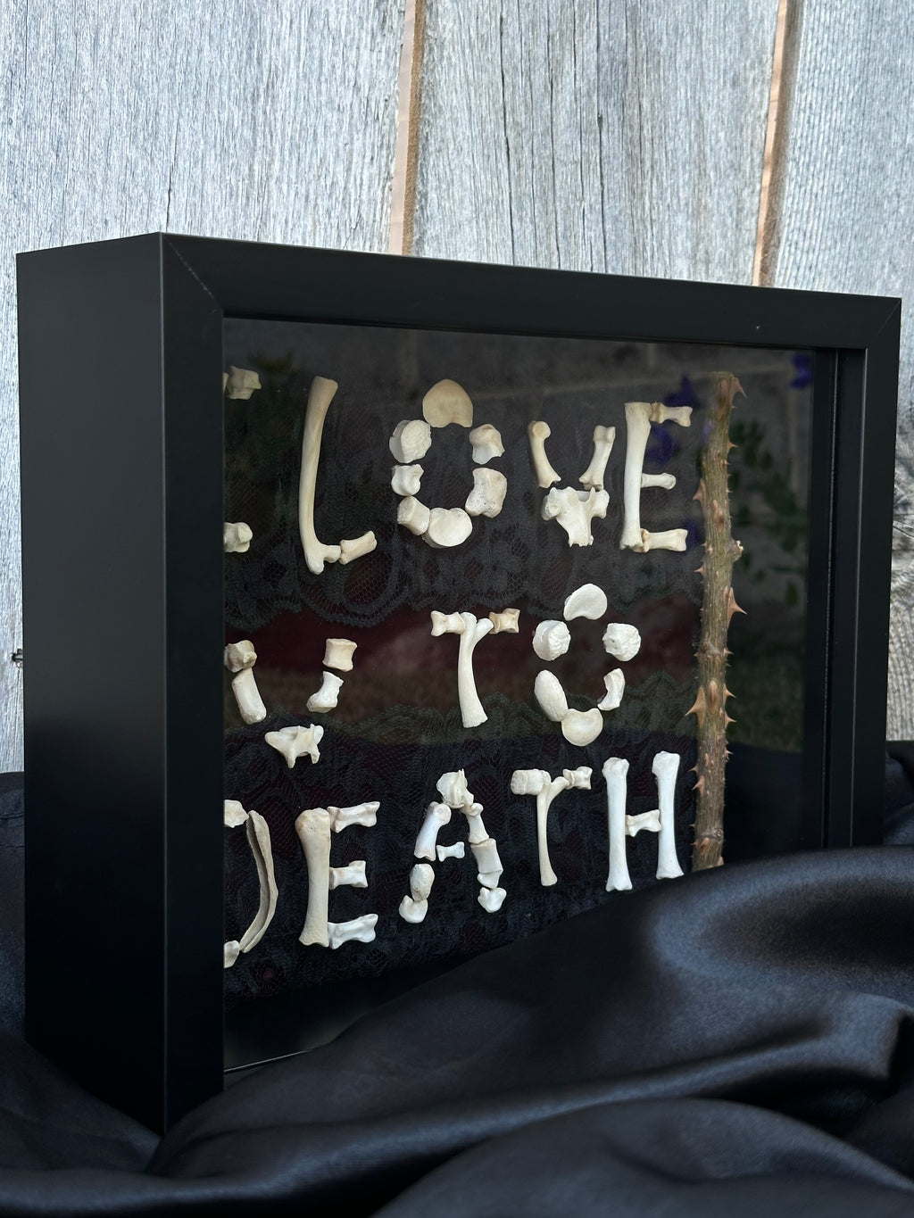 I Love You to Death Bone Shadow Box | Handmade Gothic Wall Art | Victorian Macabre Decor