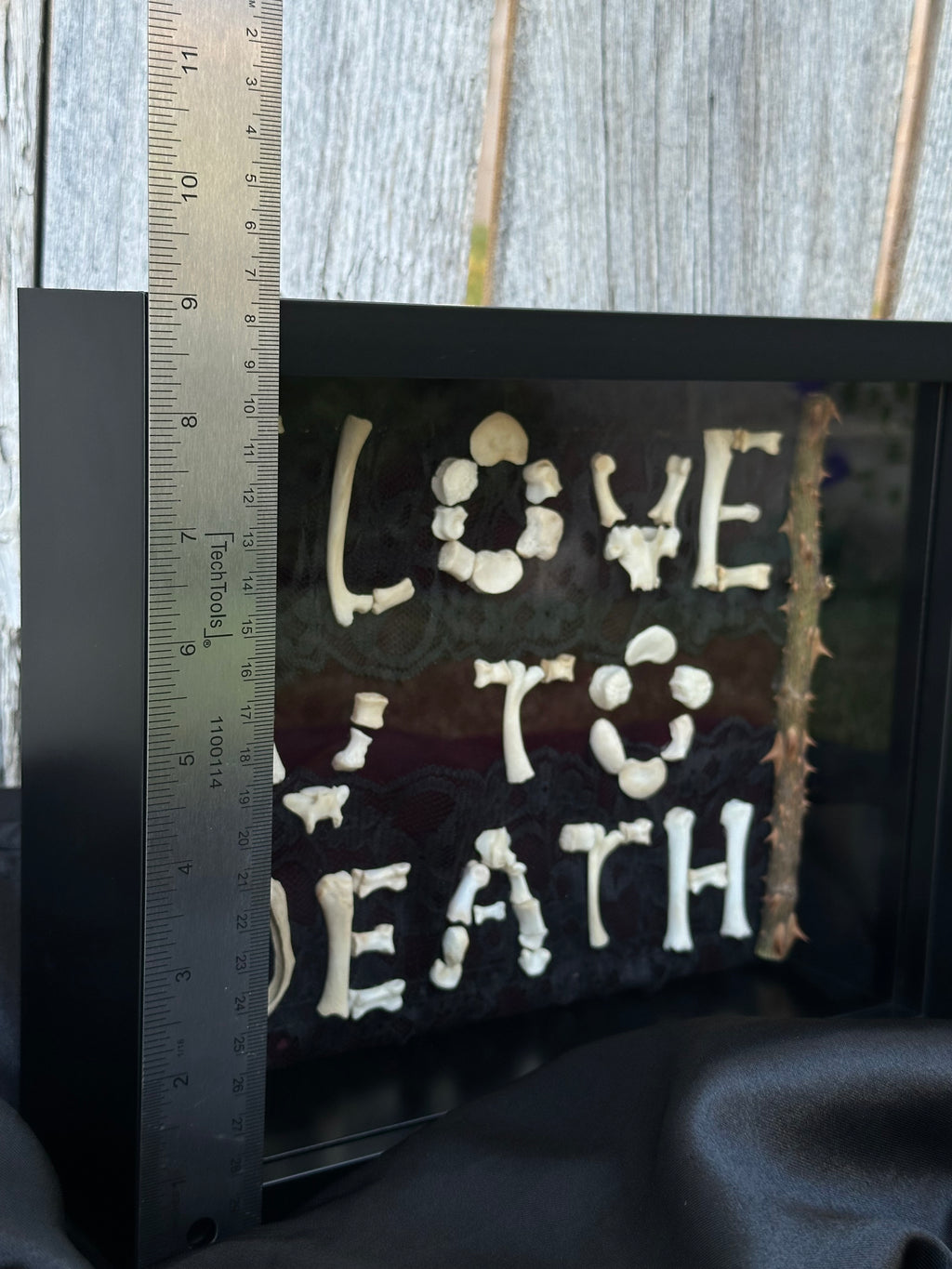 I Love You to Death Bone Shadow Box | Handmade Gothic Wall Art | Victorian Macabre Decor