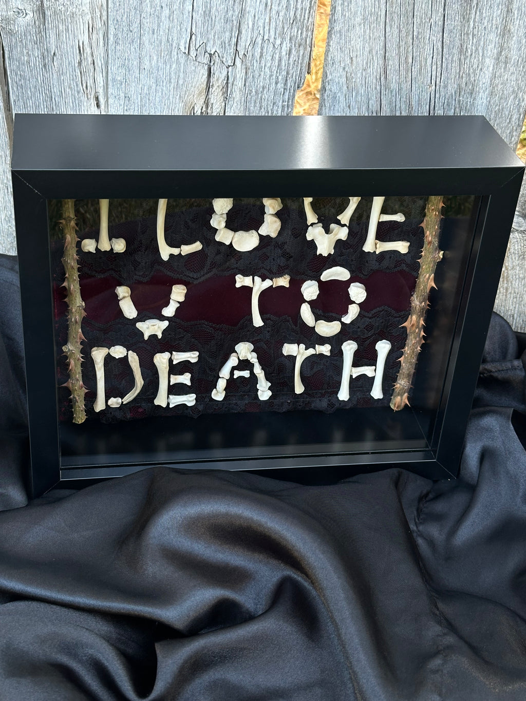 I Love You to Death Bone Shadow Box | Handmade Gothic Wall Art | Victorian Macabre Decor