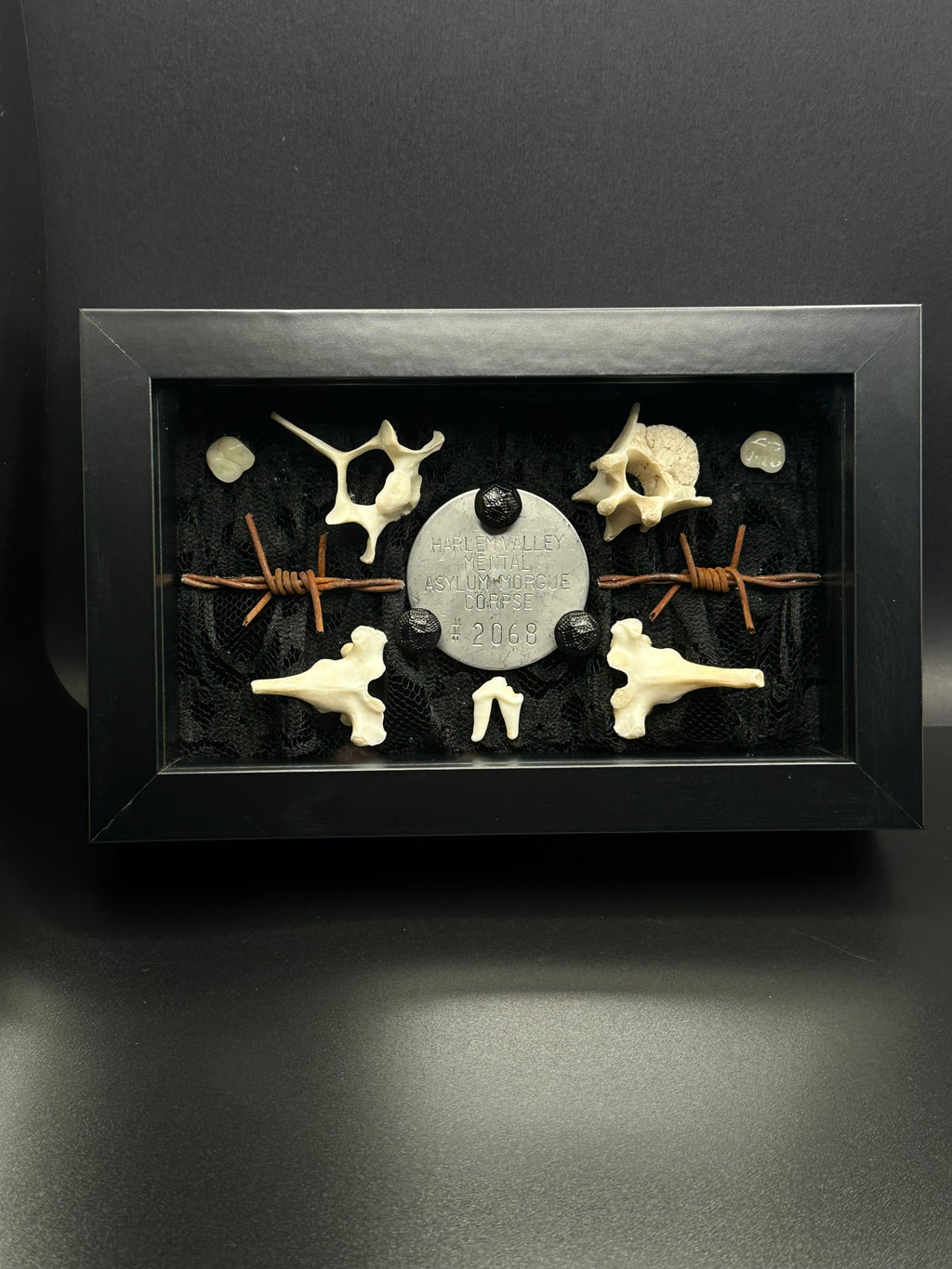 Authentic Asylum Crematory Tag Shadow Box | Handmade Macabre Art | Psychiatric Hospital Artifact