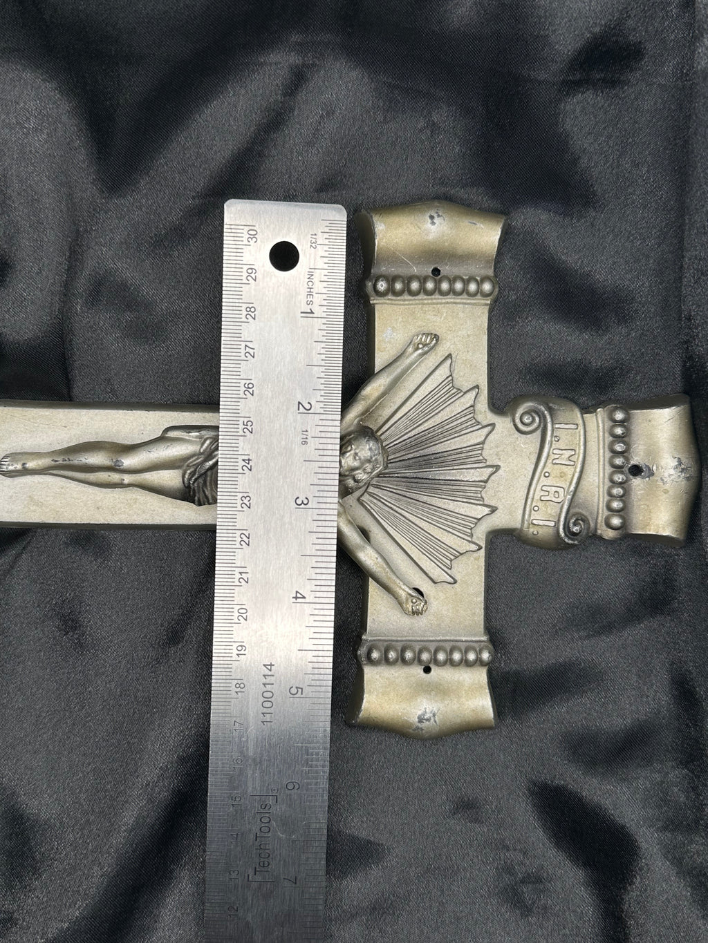 Antique Casket Crucifix | Vintage Cast Metal INRI Coffin Cross | Catholic Funeral Relic