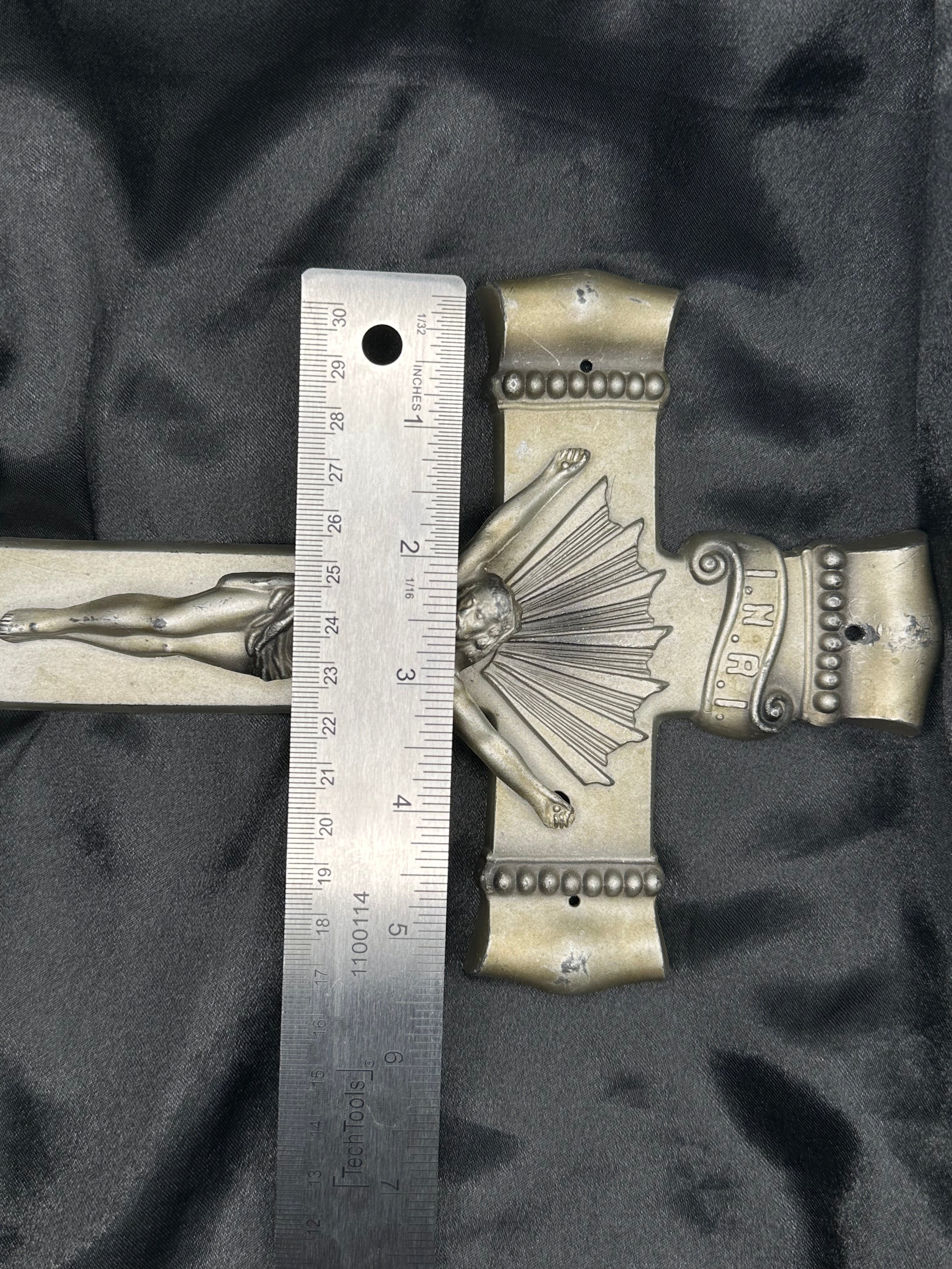 Antique Casket Crucifix | Vintage Cast Metal INRI Coffin Cross | Catholic Funeral Relic