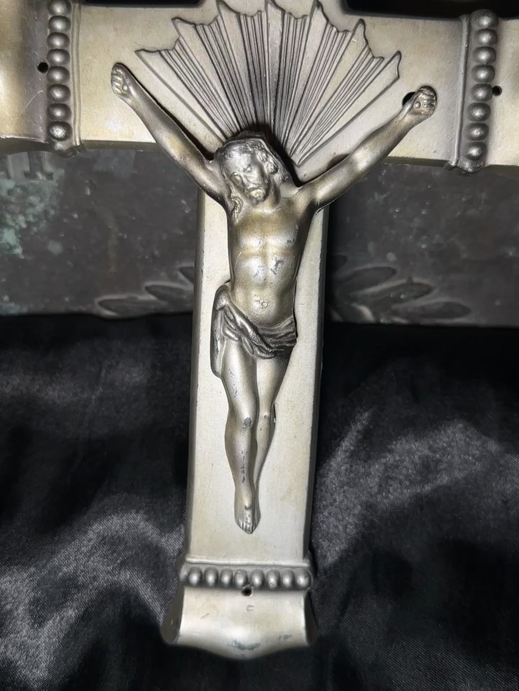 Antique Casket Crucifix | Vintage Cast Metal INRI Coffin Cross | Catholic Funeral Relic