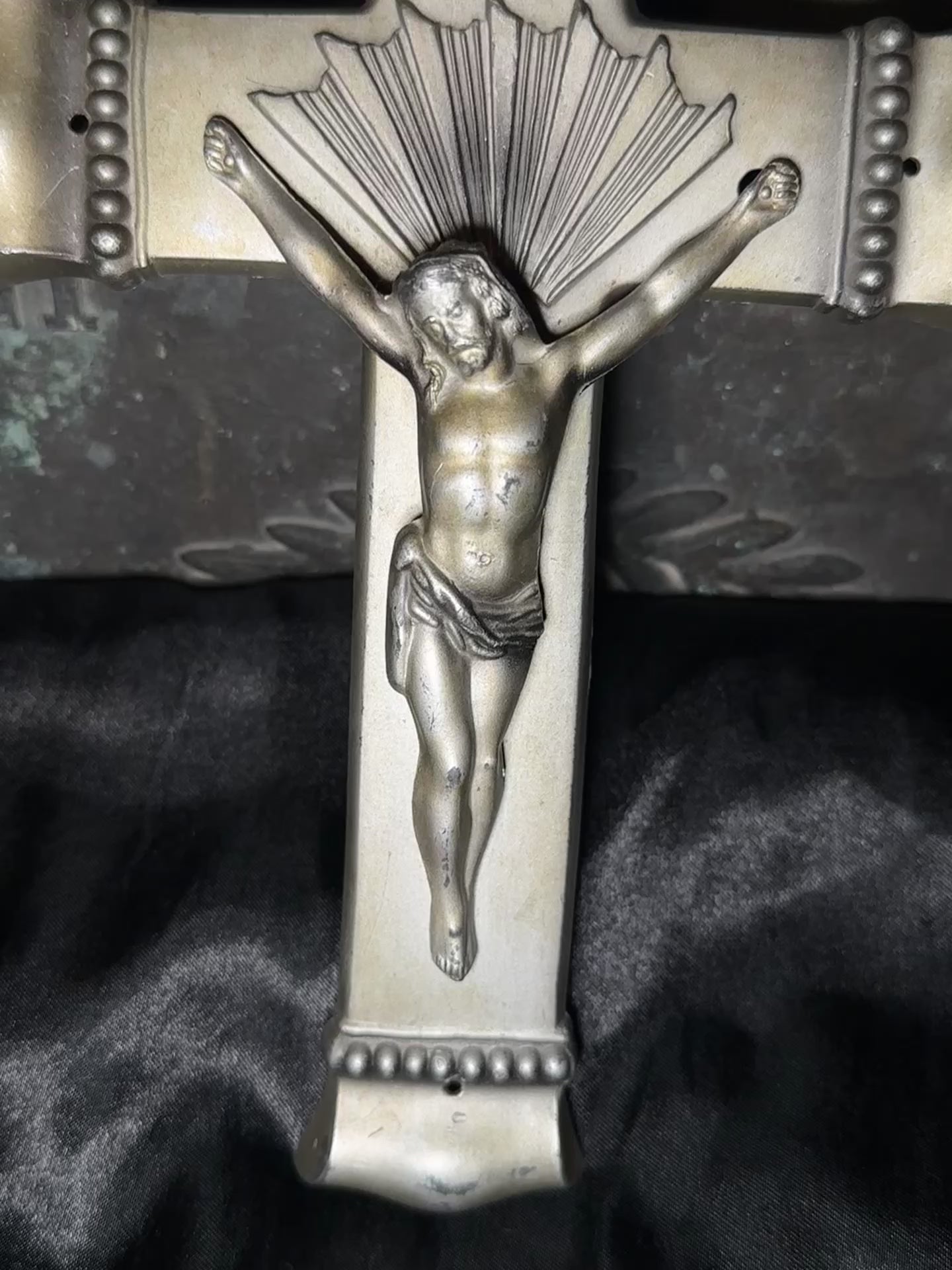 Antique Casket Crucifix | Vintage Cast Metal INRI Coffin Cross | Catholic Funeral Relic