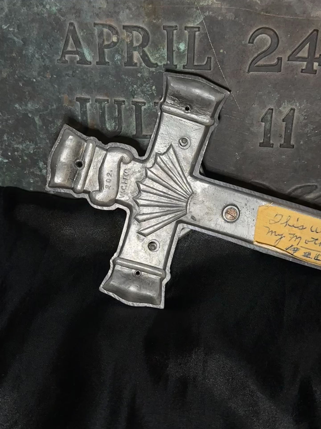 Antique Casket Crucifix | Vintage Cast Metal INRI Coffin Cross | Catholic Funeral Relic