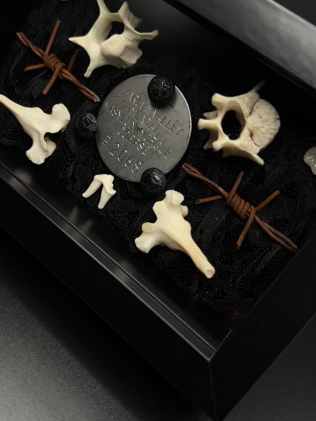 Authentic Asylum Crematory Tag Shadow Box | Handmade Macabre Art | Psychiatric Hospital Artifact